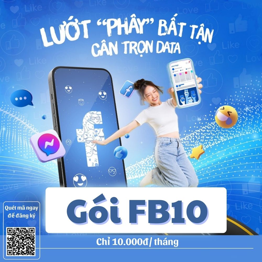 Gói FB10 Mobifone - chỉ 10k/tháng truy cập Facebook, Messenger KGH Data
