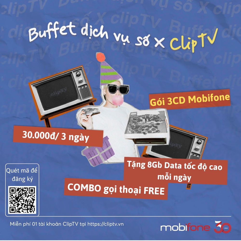 Gói 3CD Mobifone - Chỉ 30K tặng 8Gb/ ngày, COMBO gọi thoại Free, ClipTV