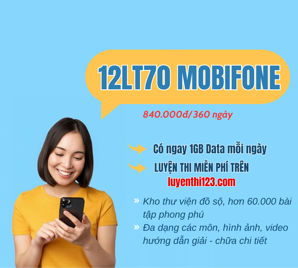 Gói 12LT70 MobiFone - cộng 360GB Data tốc độ cao, Free Data trên luyenthi123.com